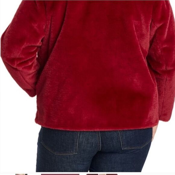 1. State Faux Mink Wide Collar Burgundy Red/Magenta Fur Coat Jacket M - Picture 2 of 7
